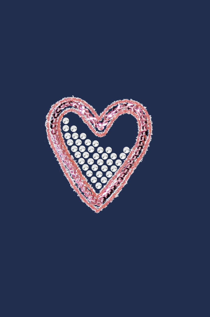 Pink Sequin & Rhinestone Heart - Womens T-shirt