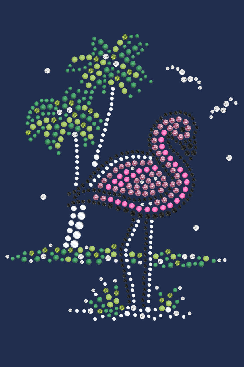 Pink Flamingo with Palm Trees - Womens T-shirt