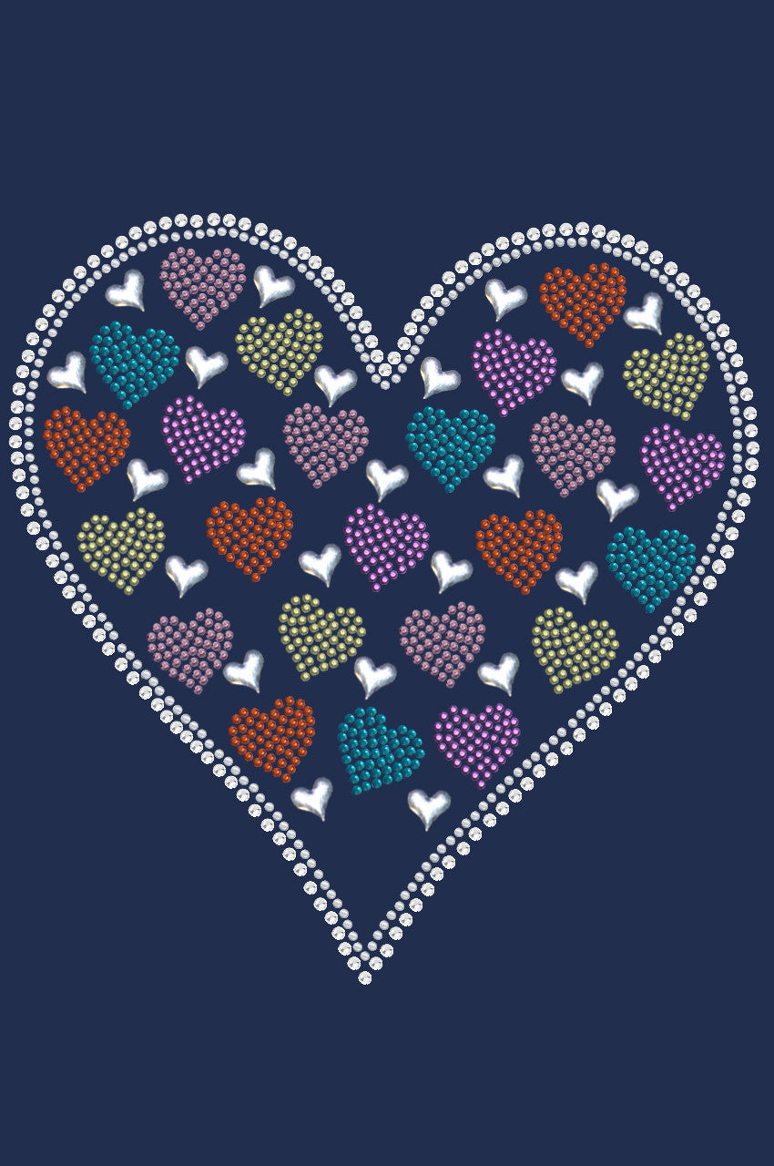 Heart with Multicolor Rhinestud Hearts - Womens T-shirt