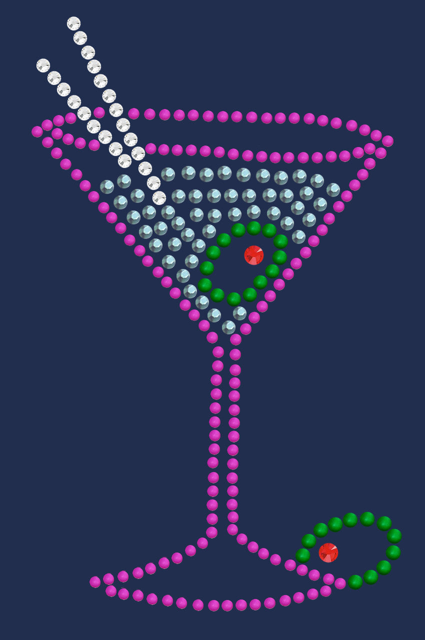 Martini (Fuchsia with Blue Rhinestones) - Womens T-shirt