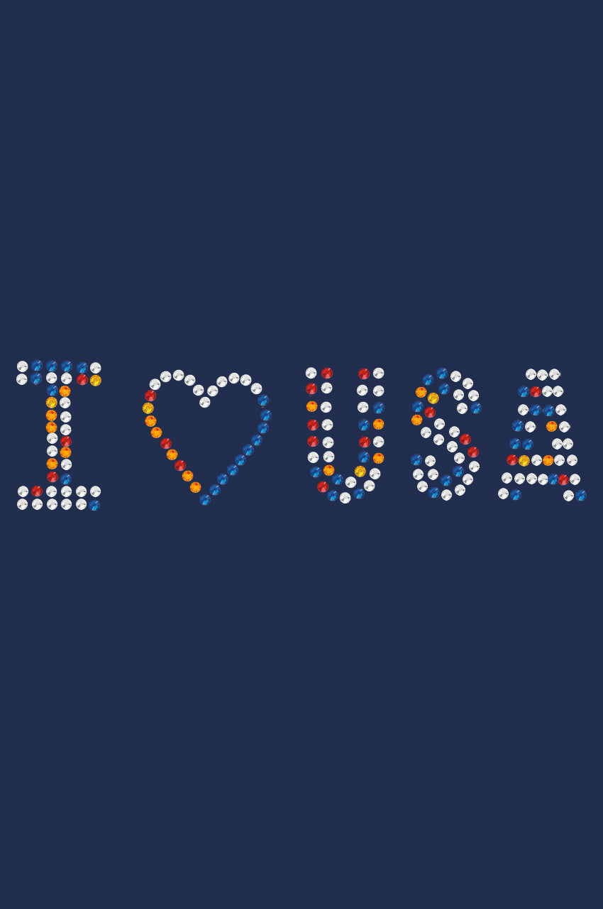 I Love USA (Multicolor Rhinestones) - Womens T-shirt