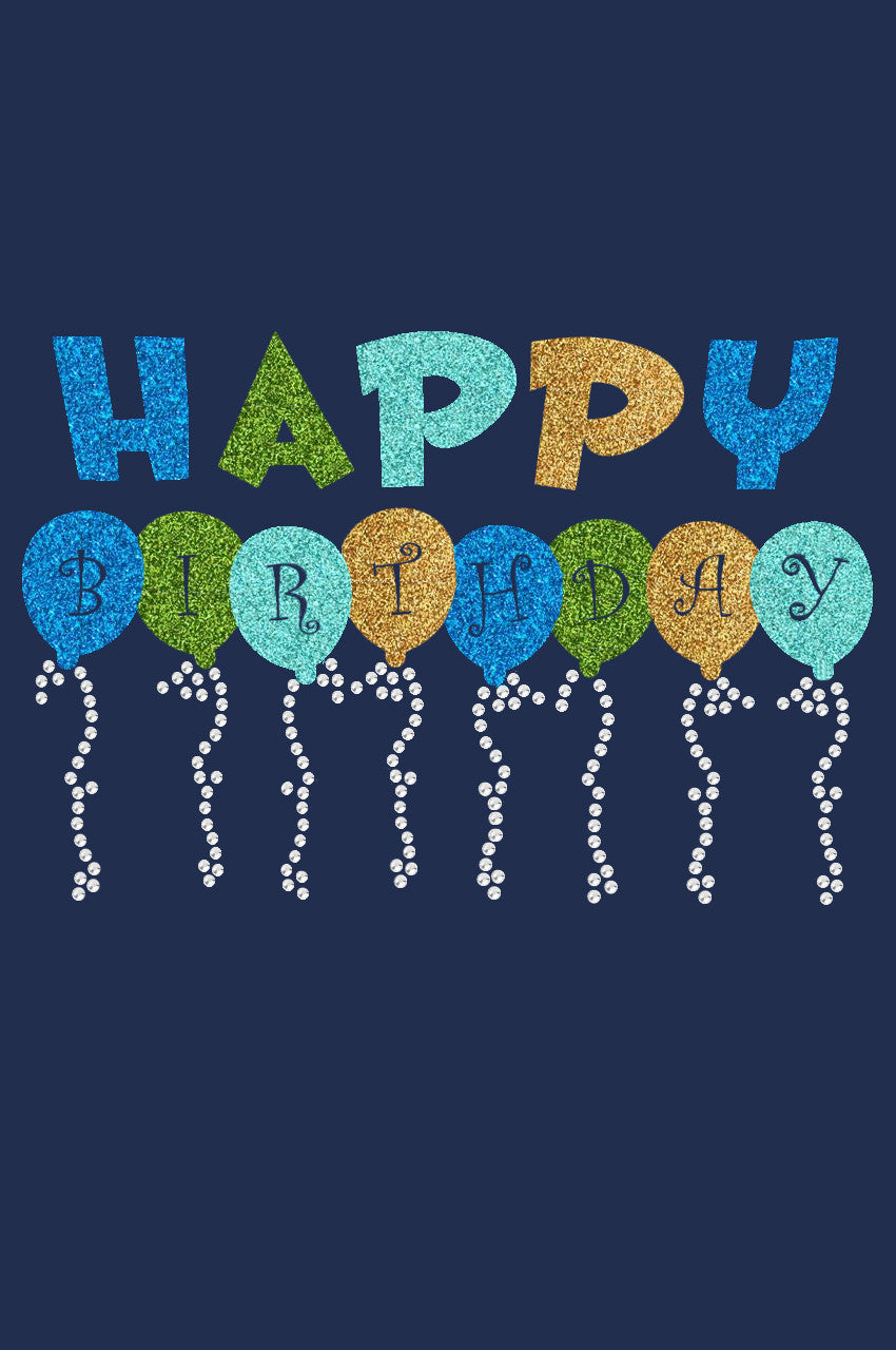 Happy Birthday Balloons (Blue) - Womens T-shirt