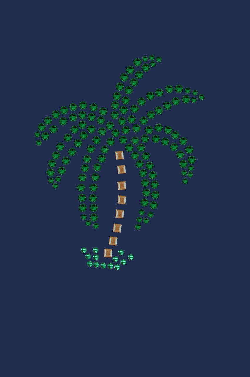 Palm Tree (Green Rhinestones - Small) - Womens T-shirt