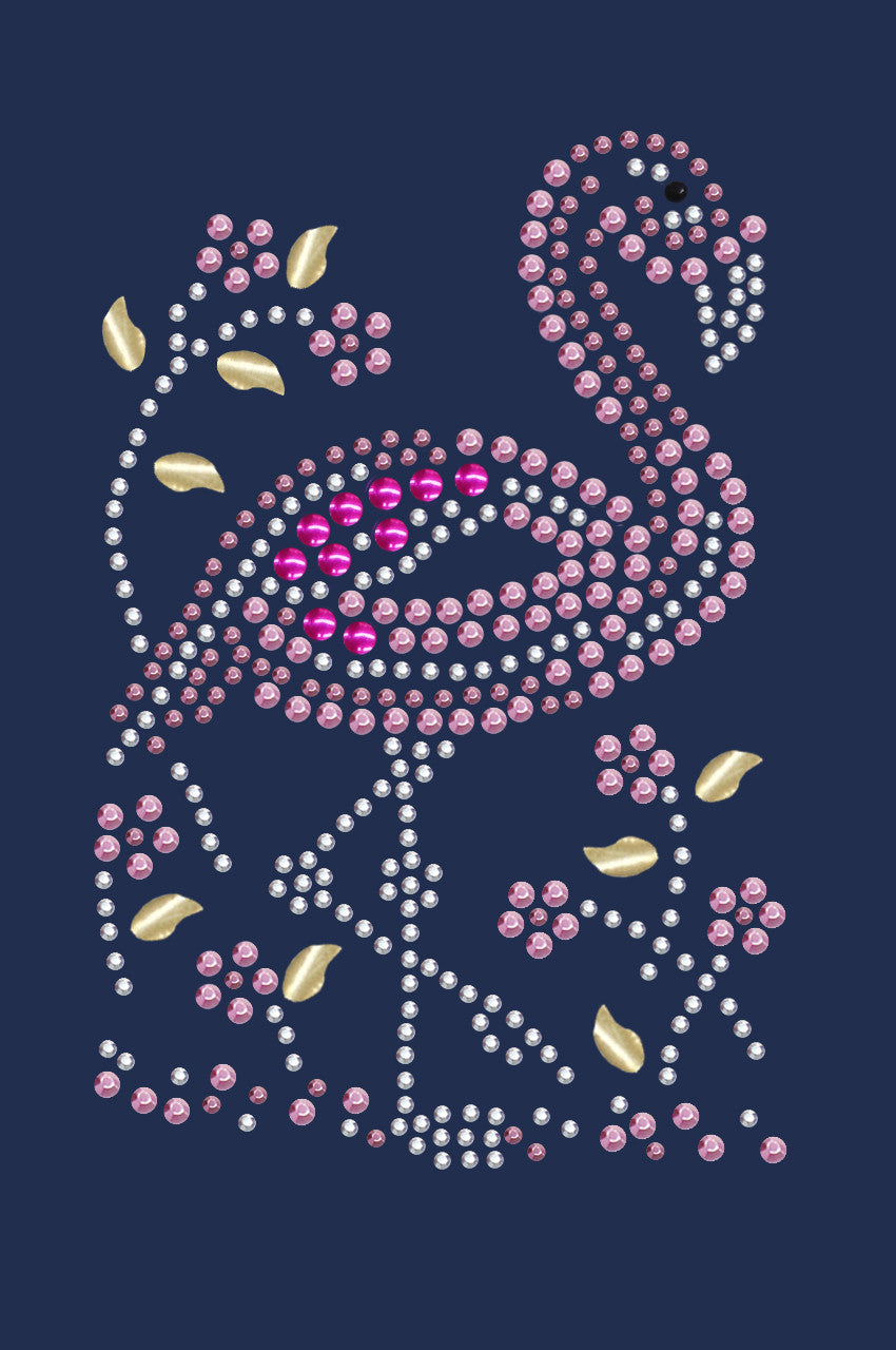 Pink Flamingo with Nailhead Flowers - Womens T-shirt