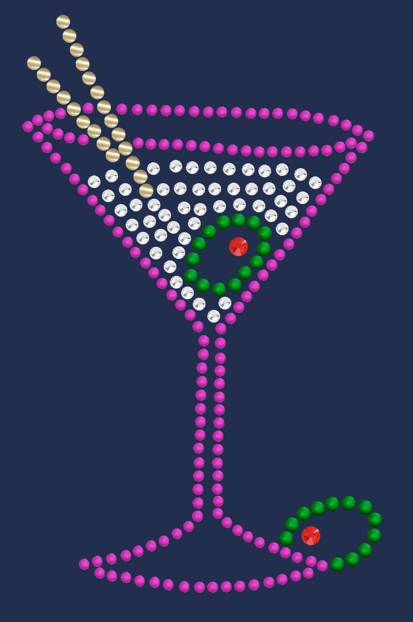 Martini (Fuchsia with Clear Rhinestones) - Women's T-shirt