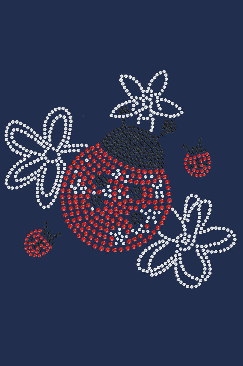 Large Lady Bug with Flowers - Womens T-shirt