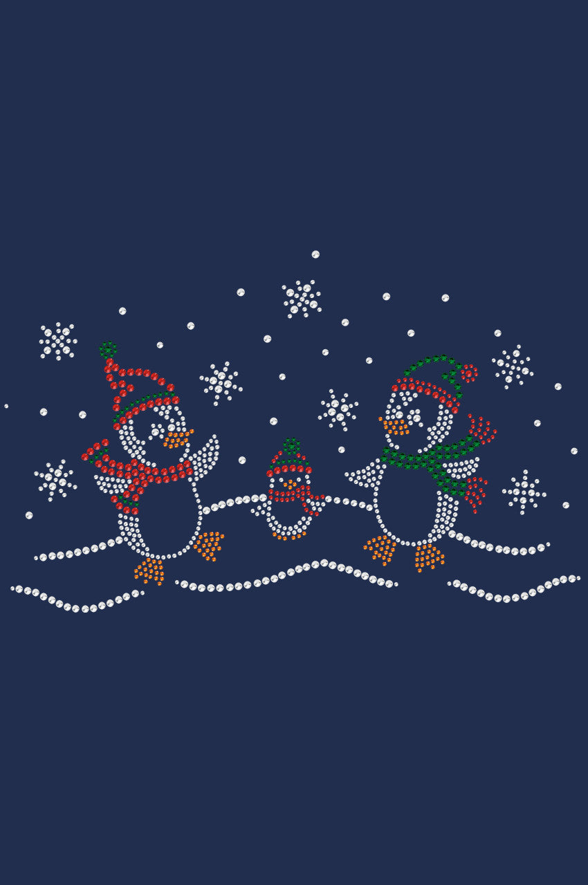 Penguin Family with Snowflakes - Womens T-shirt