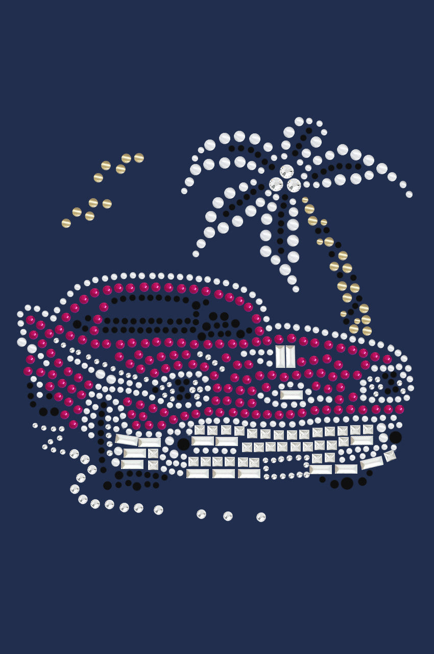 Car with Palm Tree (Pink) - Womens T-shirt