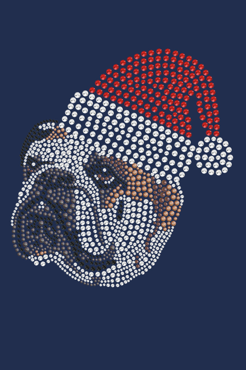 Bulldog Face (Brown) with Santa Hat - Womens T-shirt