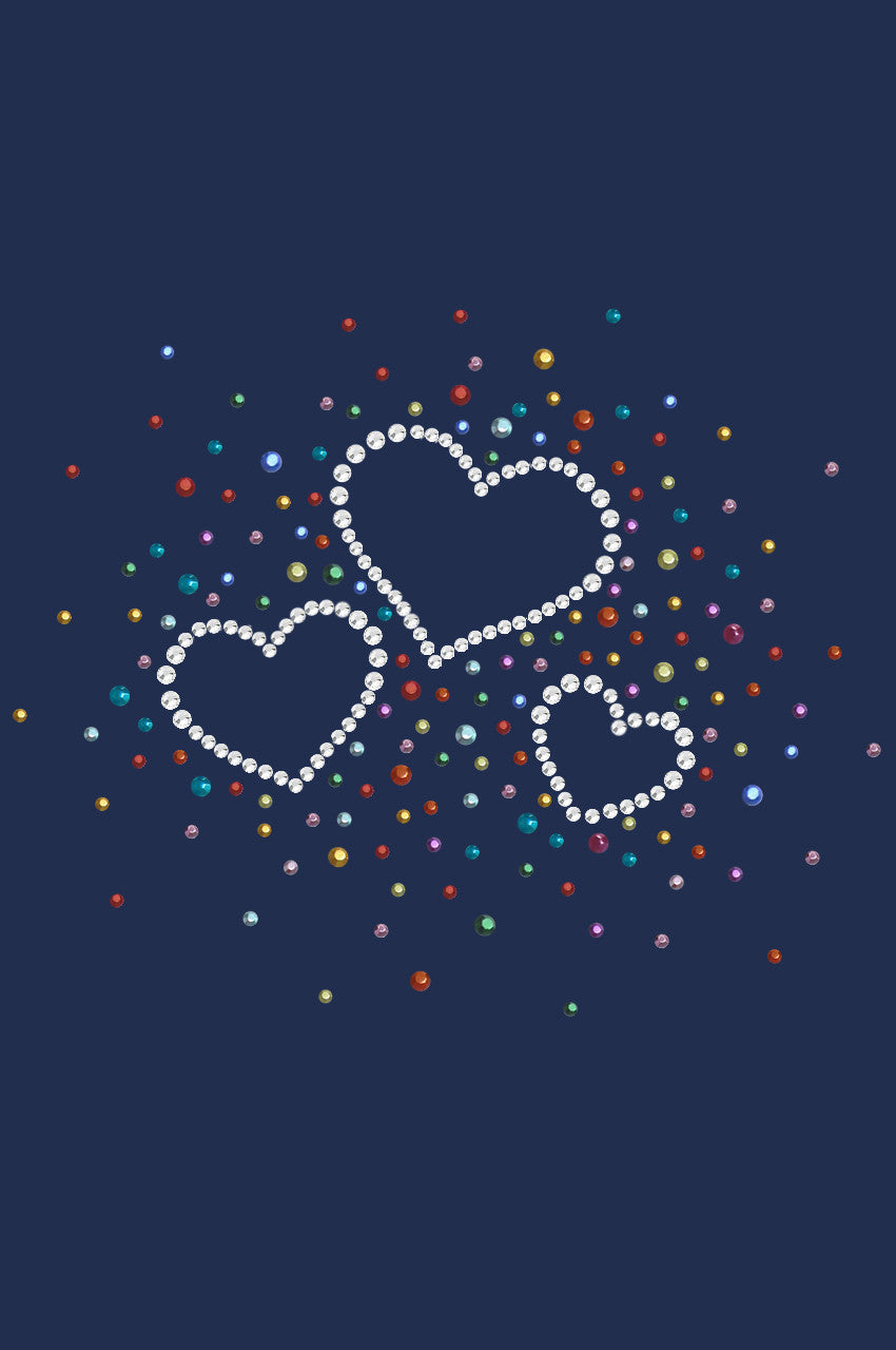 Three Hearts with Multicolored Studs - Womens T-shirt