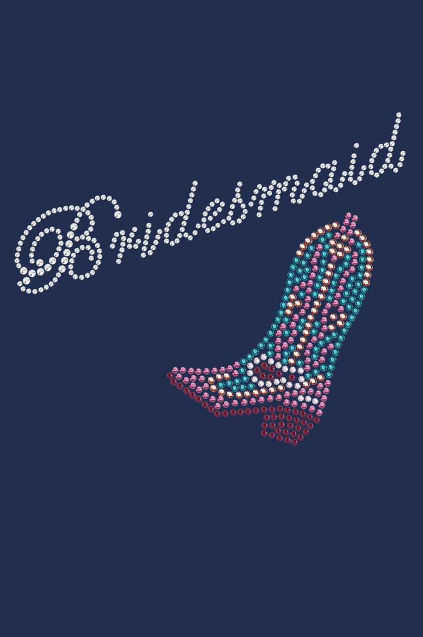 Bridesmaid with Pink/Turquoise Cowboy Boot- Womens T-shirt