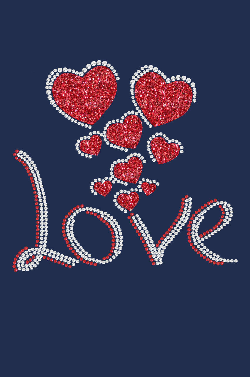 Love with Red Glitter Hearts - Womens Tee