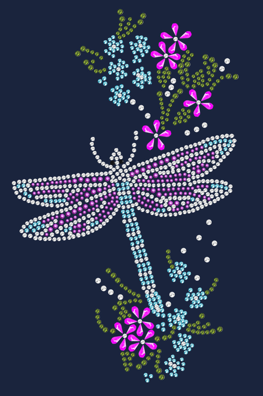 Dragonfly with Flowers - Womens Tee