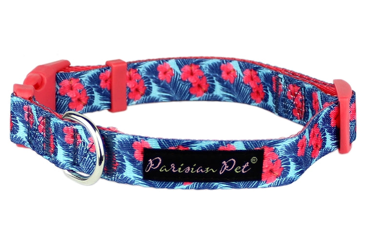 Parisian Pet Hibiscus Collar for Dogs & Cats  Tropical Floral Collar for Dogs with Adjustable Fit and Pink Color