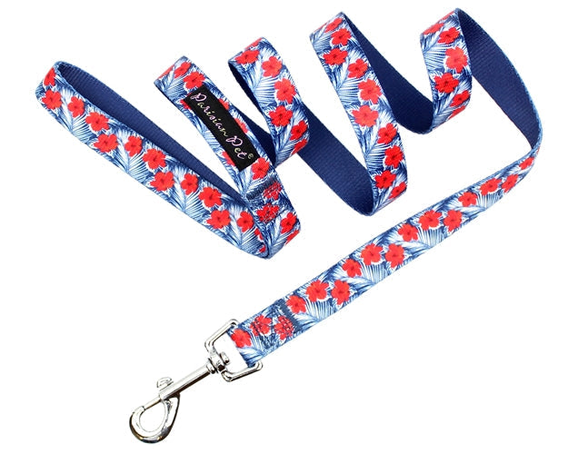 Parisian Pet Hibiscus Collar for Dogs & Cats  Vibrant Blue Dog Collar with Adjustable Fit and Tropical Floral Pattern