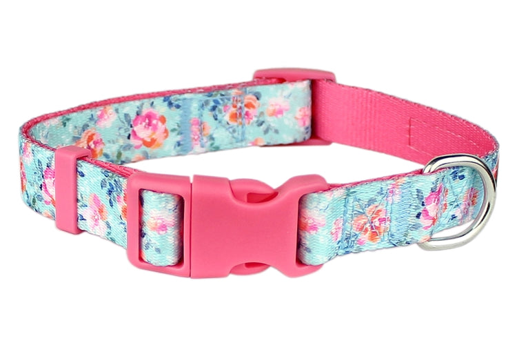 Parisian Pet Spring Blossoms Collar for Dogs & Cats, Comfortable Dog Collar, High-Quality Floral Pet Collar, Light Blue and Pink-Valentines Day