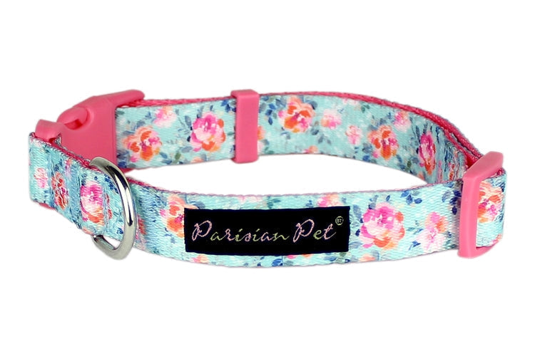 Parisian Pet Spring Blossoms Collar-Light Blue & Pink