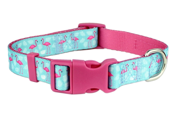 Parisian Pet Flamingos Collar for Dogs & Cats, Comfortable Dog Collar, Luxury Pet Collar, Durable Pet Collar, Light Blue & Pink-Valentines Day