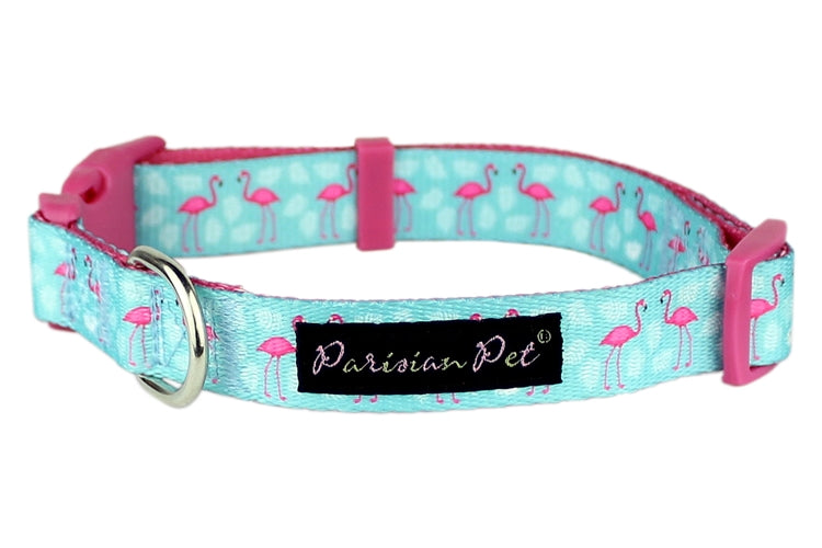 Parisian Pet Flamingos Collar for Dogs & Cats, Comfortable Dog Collar, Luxury Pet Collar, Durable Pet Collar, Light Blue & Pink-Valentines Day