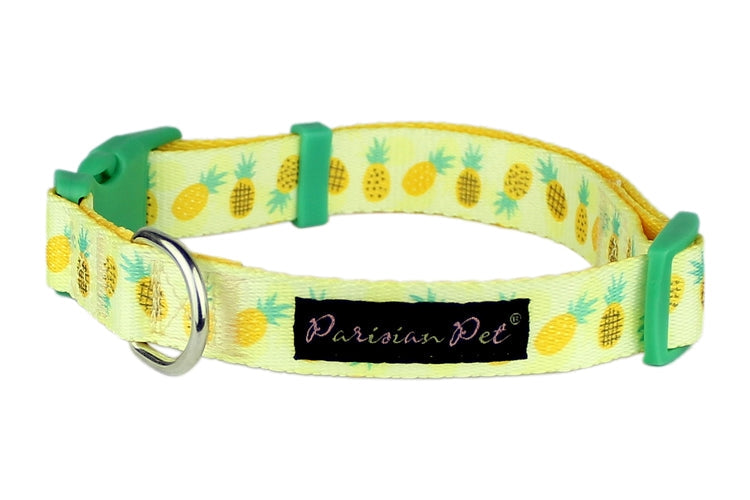 Parisian Pet Pineapples Collar for Dogs & Cats  Comfortable Adjustable Dog Collar with Pineapple Design in Yellow