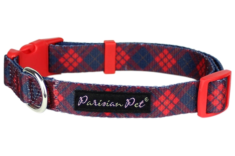 Parisian Pet Scottish Plaid Collar for Dogs & Cats  Durable Red Plaid Collar with Adjustable Strap for Small & Large Pets-Valentines Day