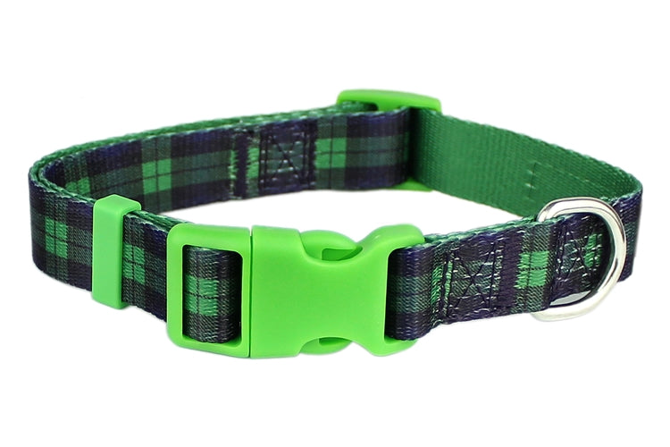 Parisian Pet Scottish Plaid Collar for Dogs & Cats – Stylish Green Blue Dog Collar with Plaid Design and Adjustable Strap