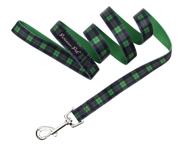 Parisian Pet Scottish Plaid Collar for Dogs & Cats  Stylish Green Blue Dog Collar with Plaid Design and Adjustable Strap