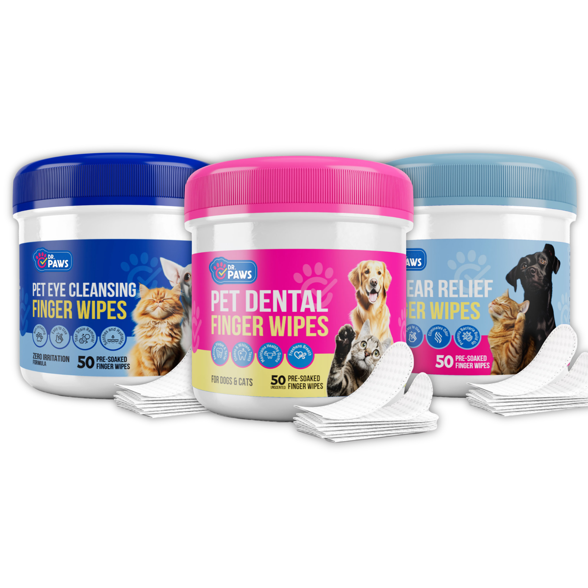 3-Pack Hygiene Bundle - Pet Dental, Ear, & Eye Finger Wipes