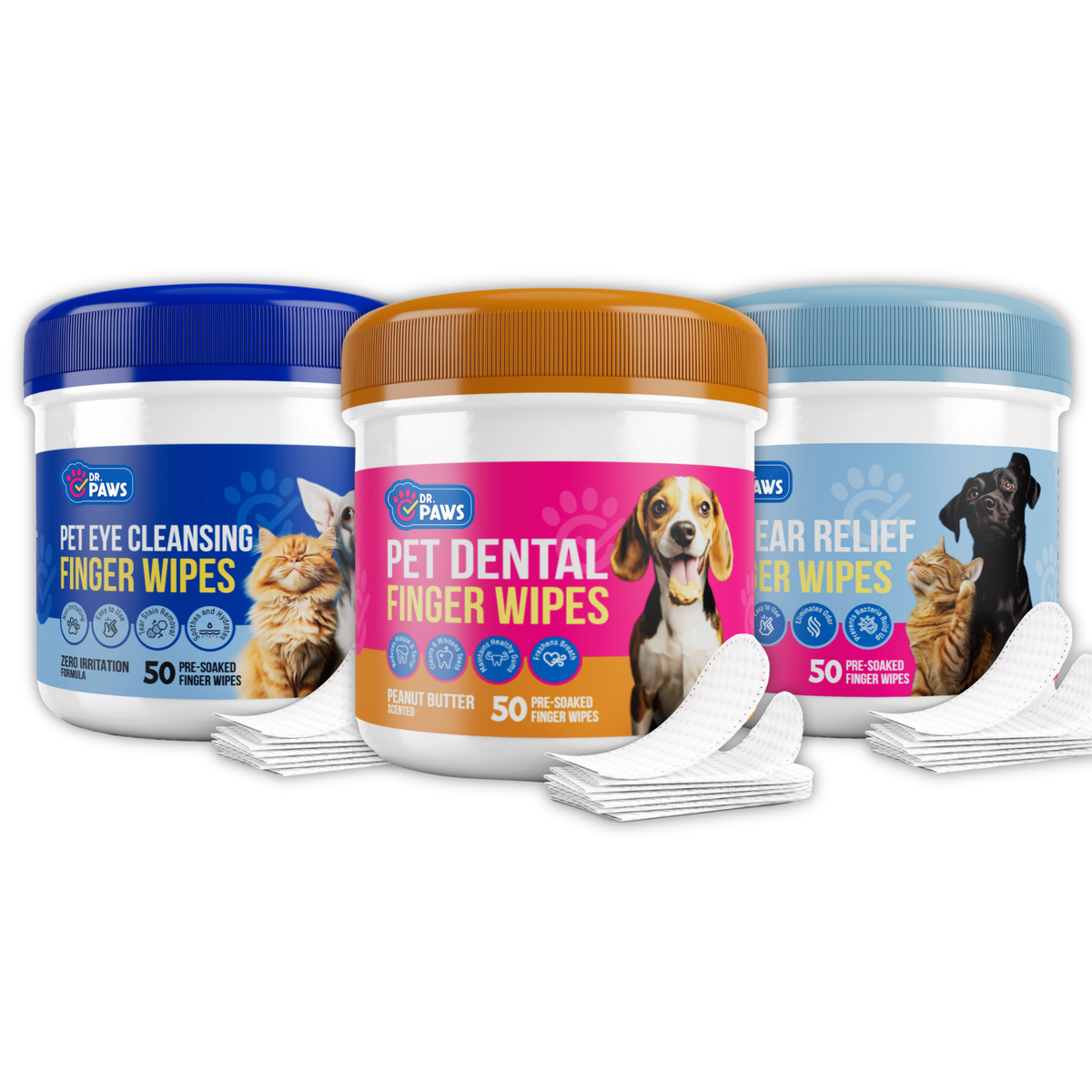 3-Pack Hygiene Bundle - Pet Dental, Ear, & Eye Finger Wipes