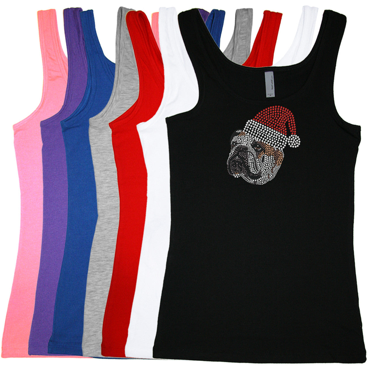 Bulldog Face (Brown) with Santa Hat - Womens T-shirt