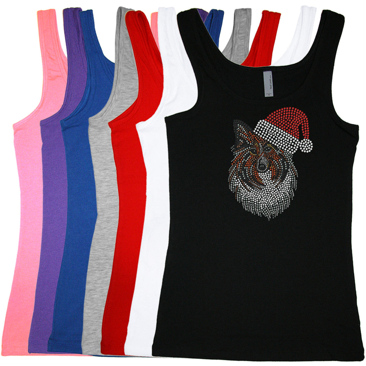 Sheltie Face with Santa Hat - Womens T-shirt