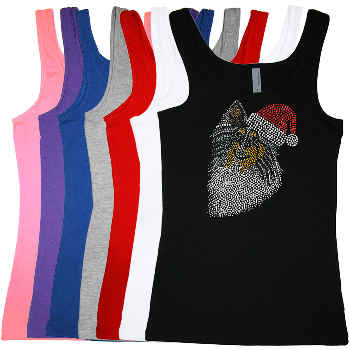 Sheltie Face (Tri Color) with Santa Hat - Womens T-shirt