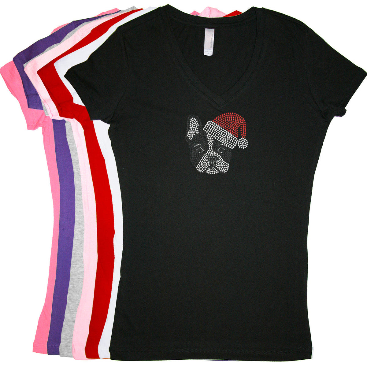 Boston Terrier with Santa Hat - Womens T-shirt