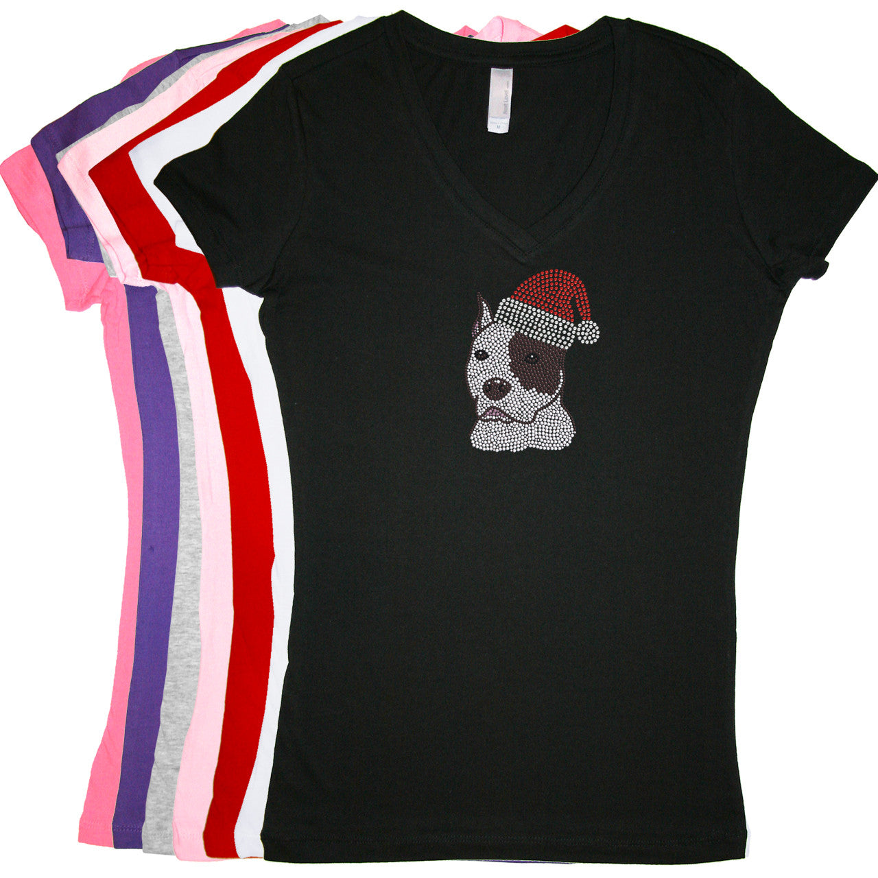 Pit Bull with Santa Hat - Womens T-shirt