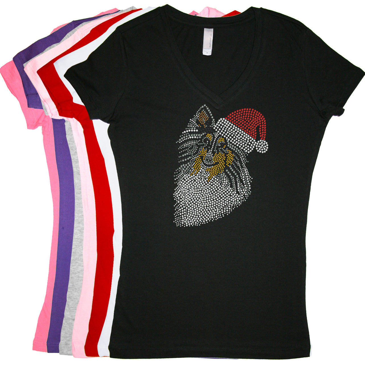 Sheltie Face (Tri Color) with Santa Hat - Womens T-shirt