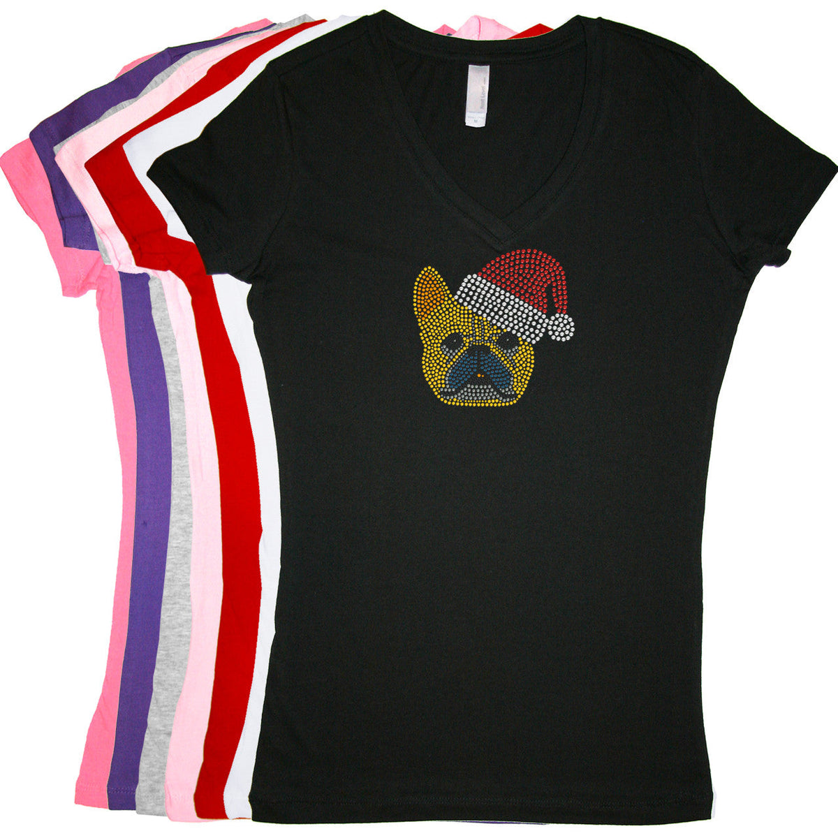 French Bull Dog with Santa Hat - Womens T-shirt
