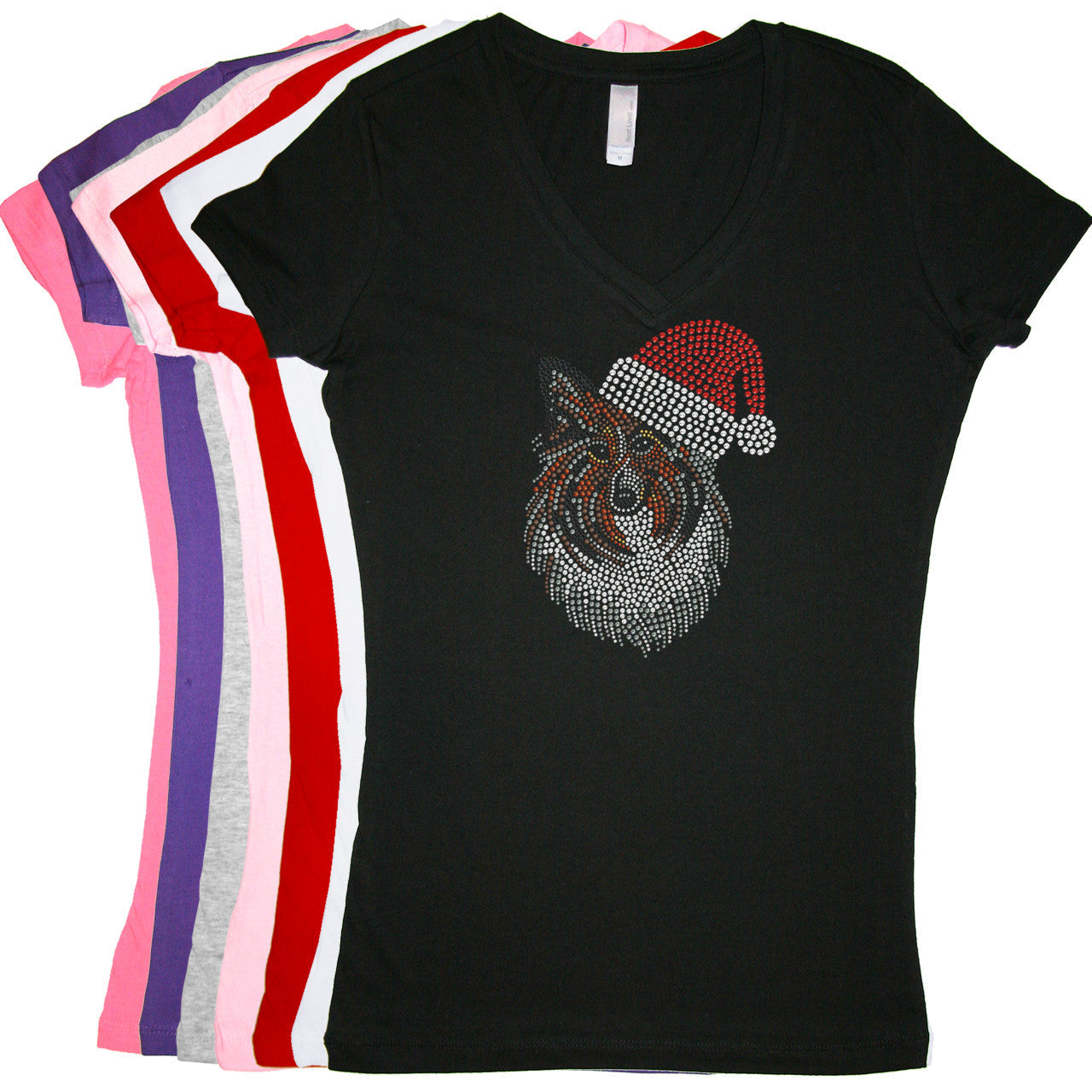 Sheltie Face with Santa Hat - Womens T-shirt