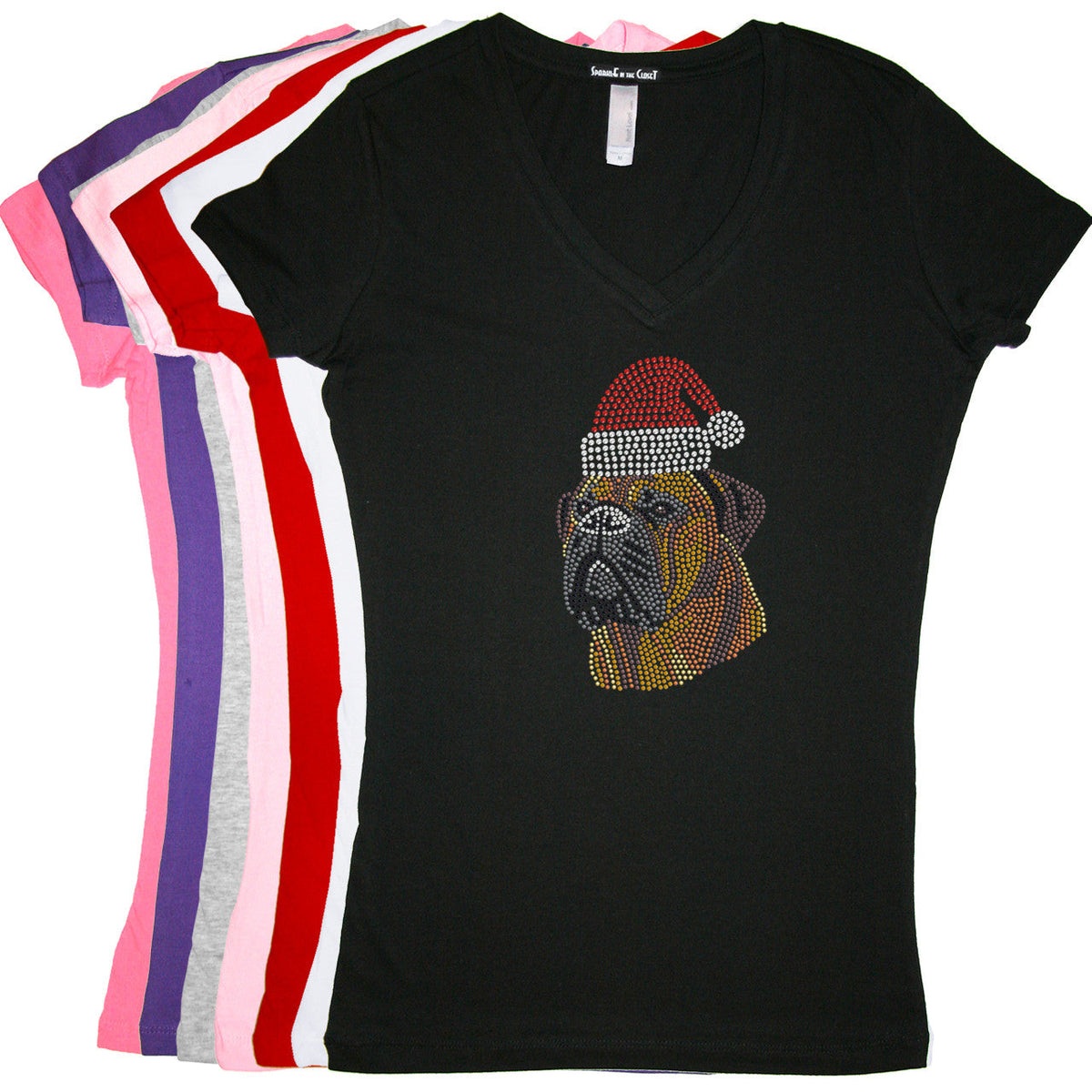 Bullmastiff with Santa Hat - Womens Tee