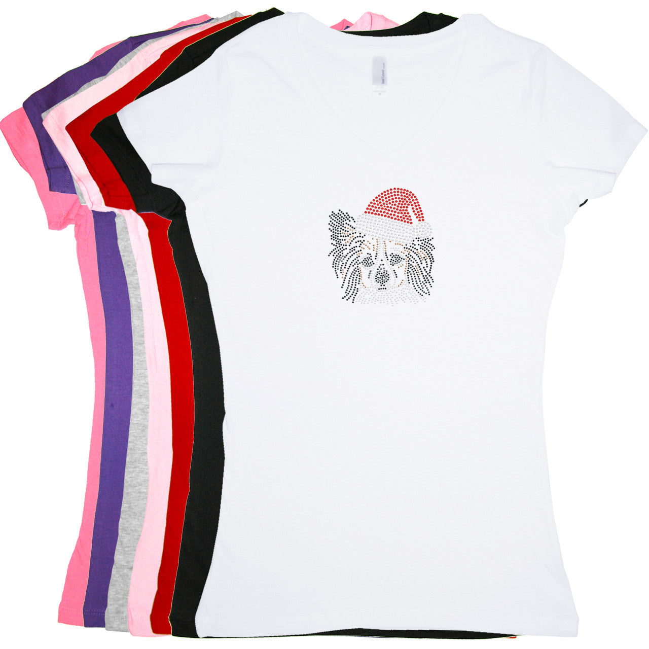Papillon with Santa Hat - Womens T-shirt