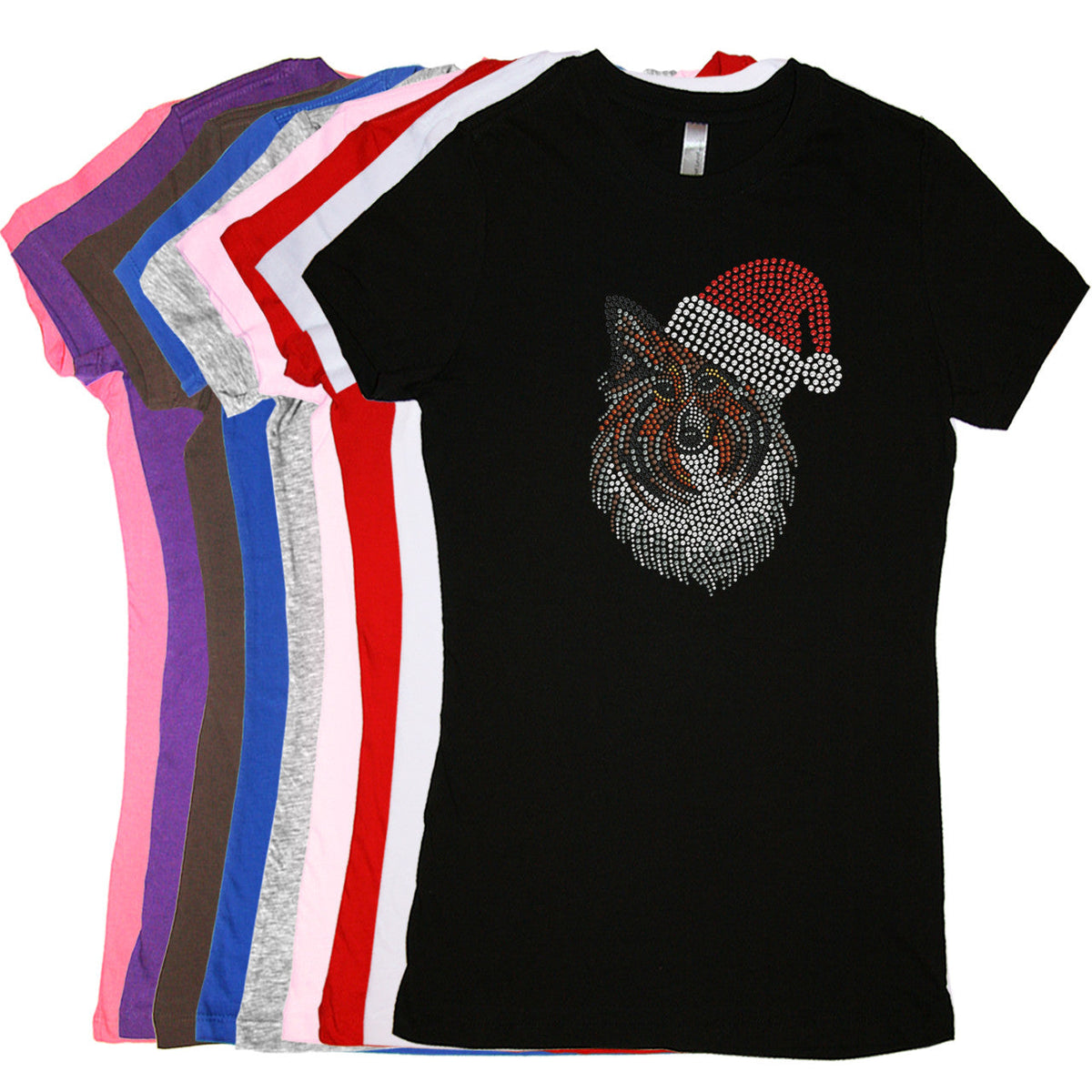 Sheltie Face with Santa Hat - Womens T-shirt