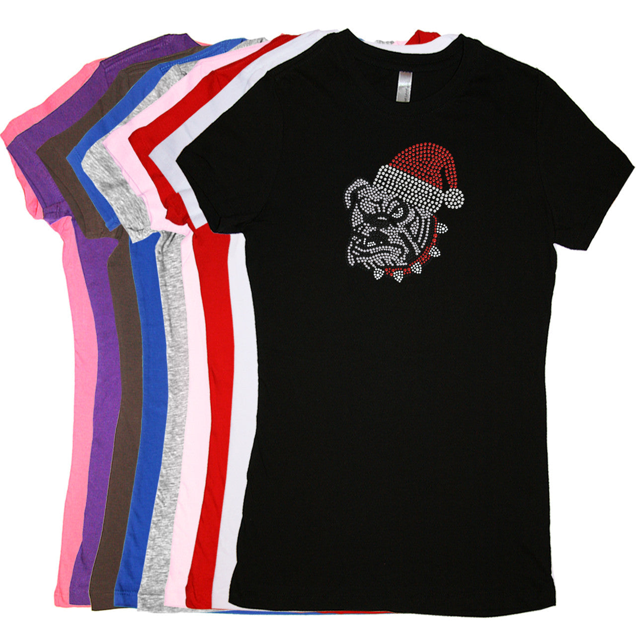 Bulldog Face (White) with Santa Hat - Womens T-shirt