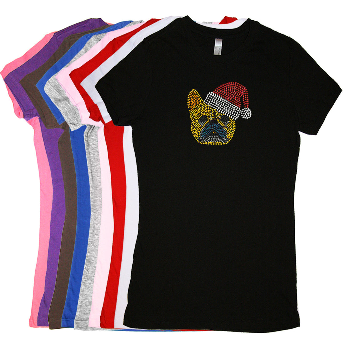 French Bull Dog with Santa Hat - Womens T-shirt