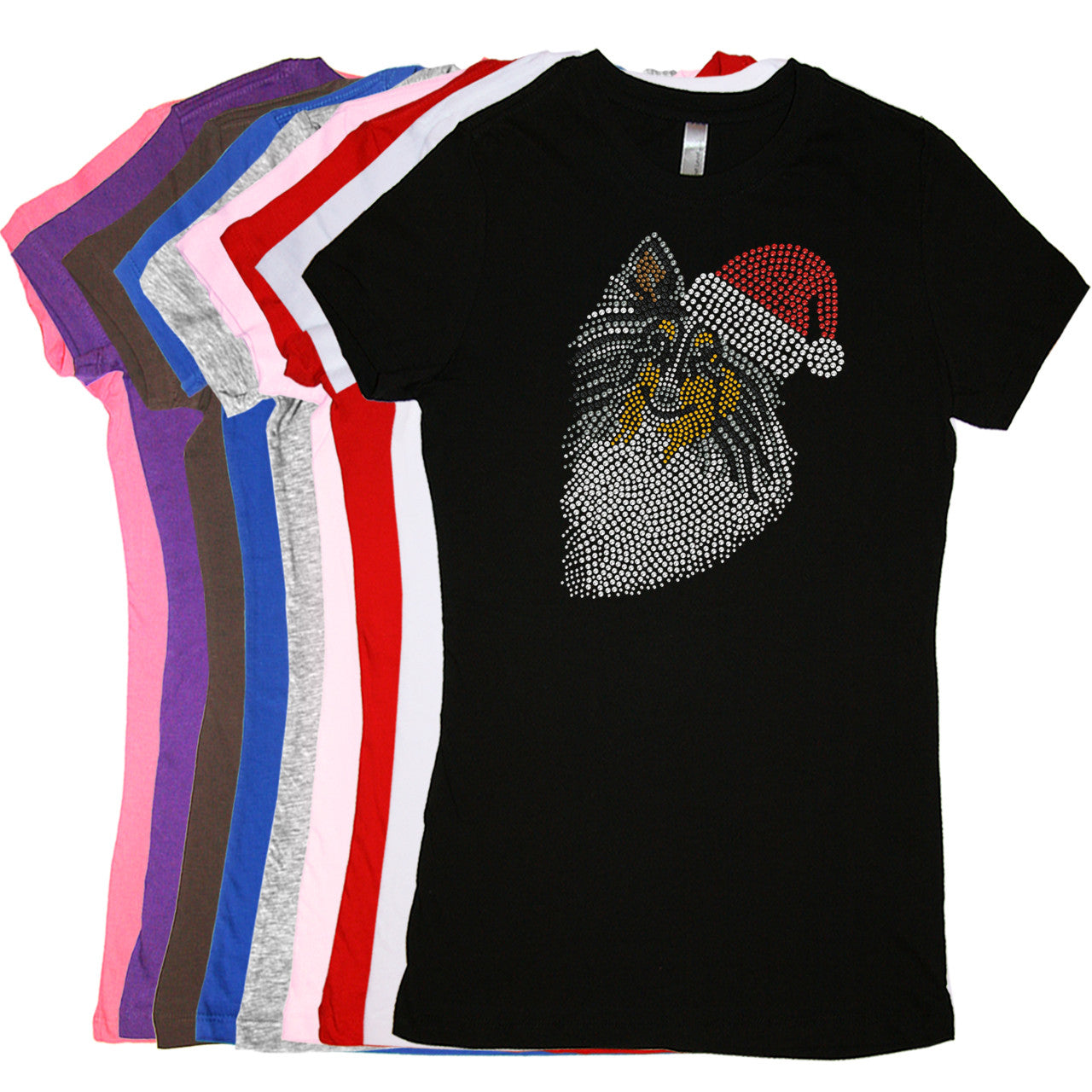 Sheltie Face (Tri Color) with Santa Hat - Womens T-shirt