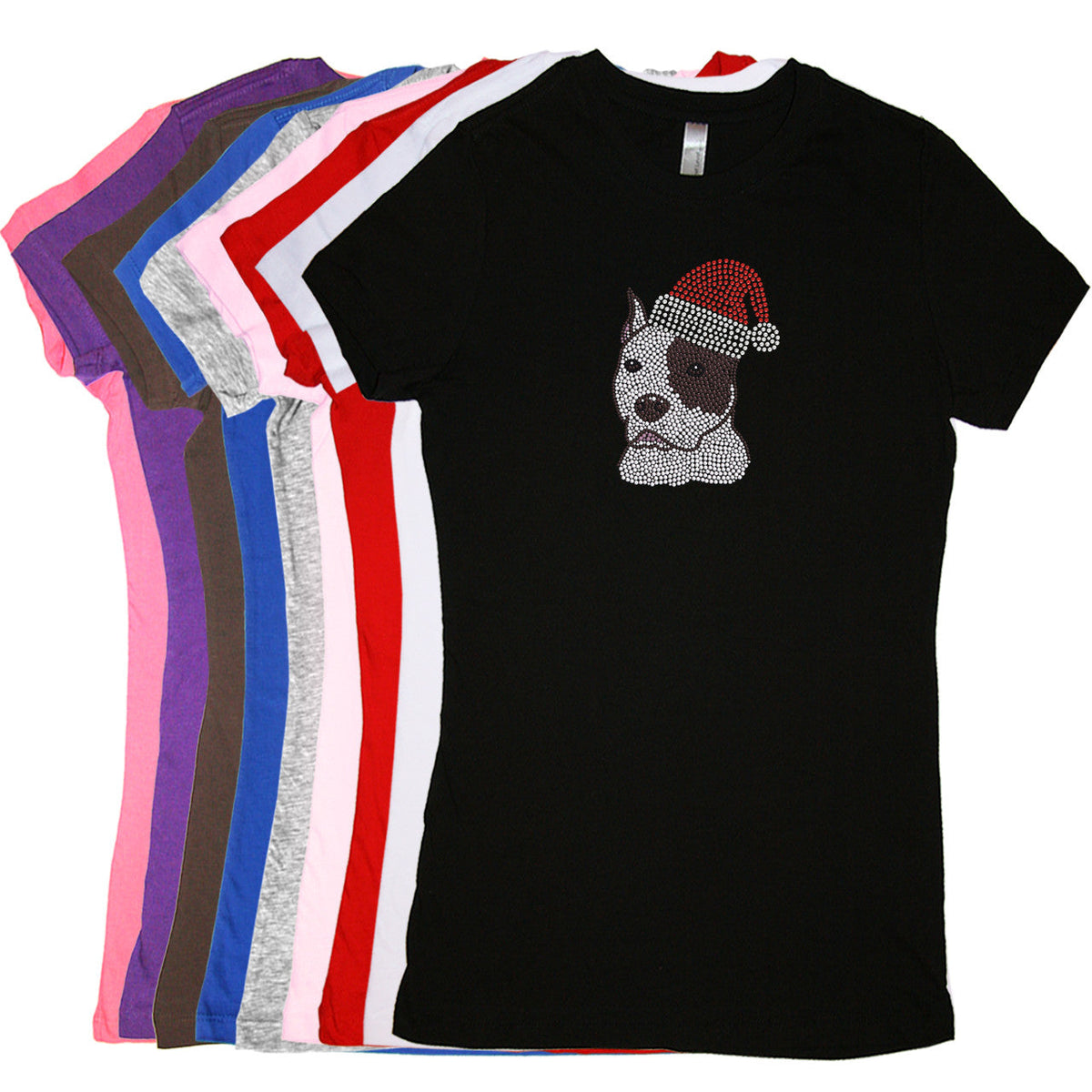 Pit Bull with Santa Hat - Womens T-shirt