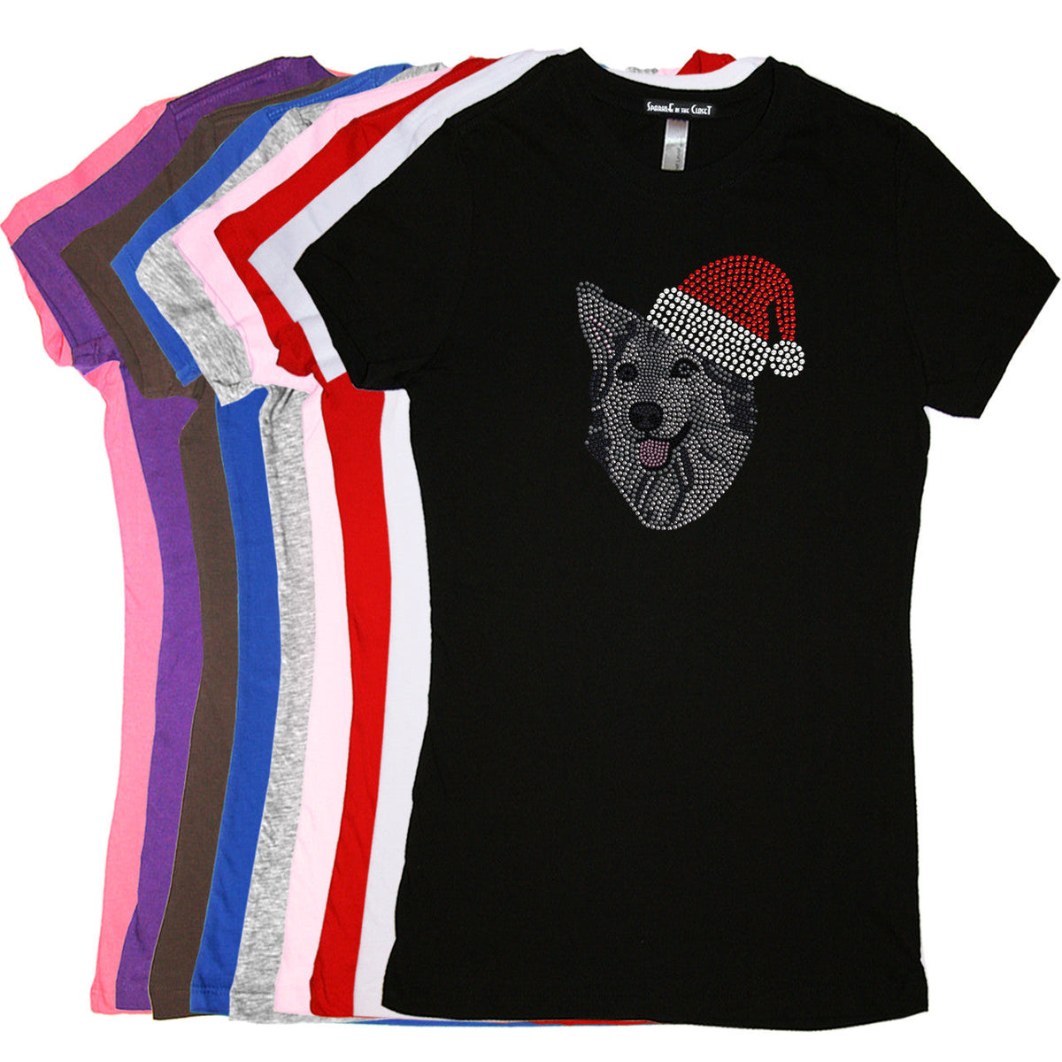 Husky/Tamaskan with Santa Hat - Womens Tee