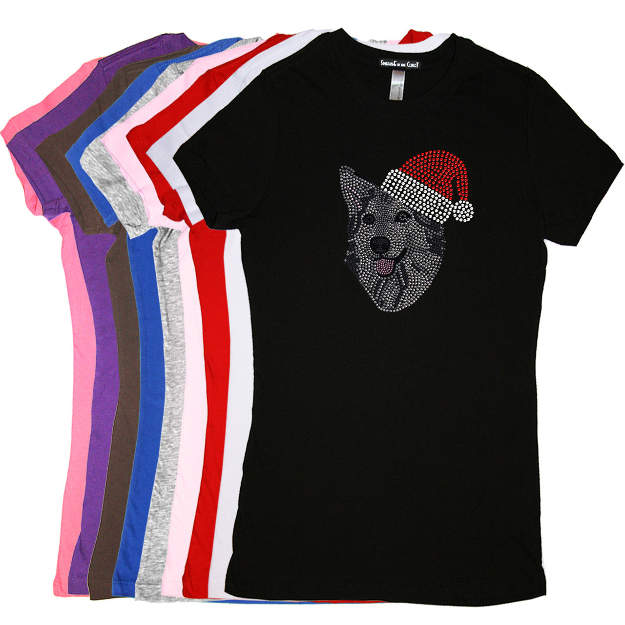 Husky/Tamaskan with Santa Hat - Womens Tee