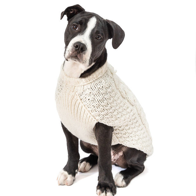 Chilly Dog Natural Cable Knit Wool Dog Sweater