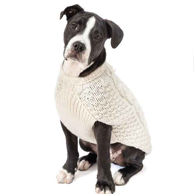 Chilly Dog Natural Cable Knit Wool Dog Sweater