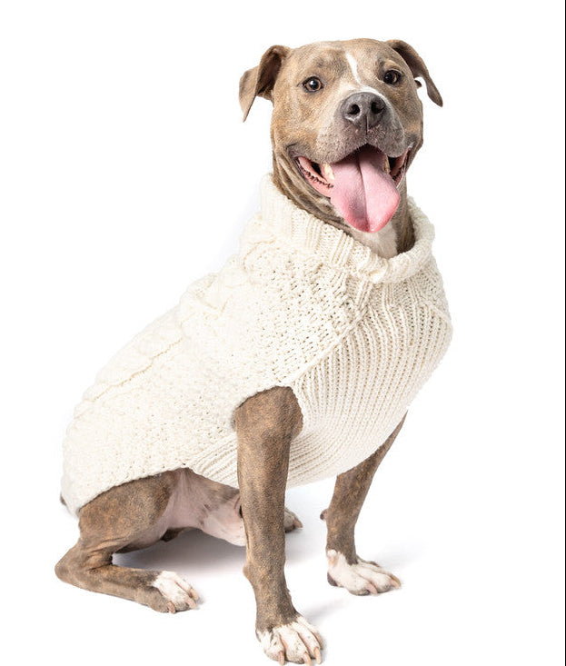 Chilly Dog Natural Cable Knit Wool Dog Sweater