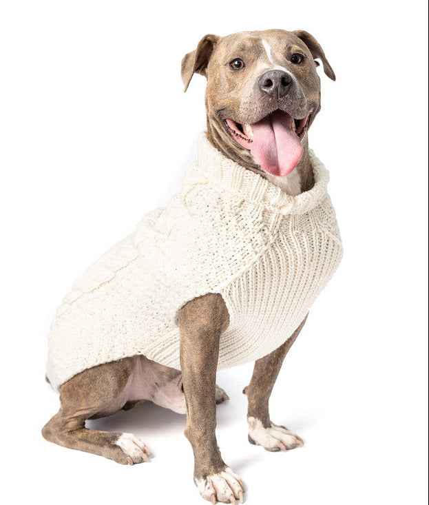 Chilly Dog Natural Cable Knit Wool Dog Sweater